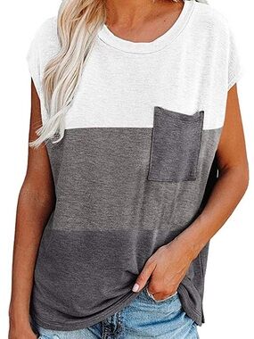 Women’s Colorblock Pocket Tee - White & Gray